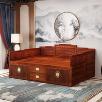 Full red wood New Chinese style furniture pure solid wood Log Antique contained sofa Small family Living room Bed Storage Bed