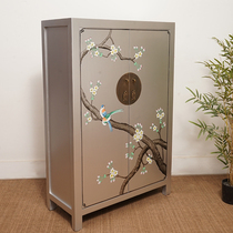 New Chinese style solid wood retro hand-painted porch cabinet Ming and Qing classical furniture storage cabinet storage lacquer cabinet