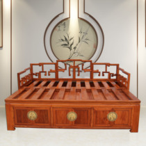 Modern new Chinese furniture log old elm telescopic push-pull Arhat bed solid wood storage small bed adult small apartment