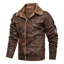 Classic retro US Air Force fur one-piece bomber jacket Leather plus velvet motorcycle suit wool collar winter jacket
