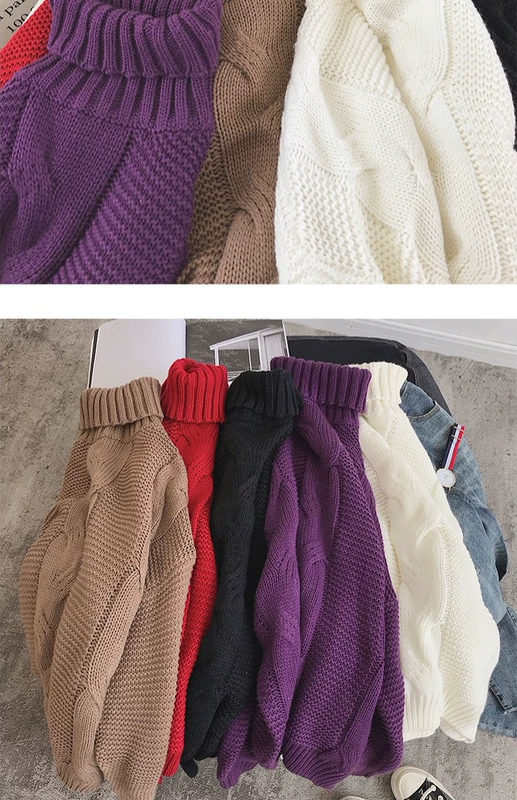 Dây chuyền dày xoắn cổ áo len áo len nam cộng với phân bón XL lỏng áo dày đầu thủy triều mùa đông chất béo Nhật Bản áo len nam cổ tim