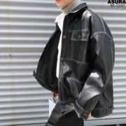 Quần áo da PU nam cộng với phân bón XL áo khoác xu hướng lỏng áo khoác xe máy mùa xuân và mùa thu retro