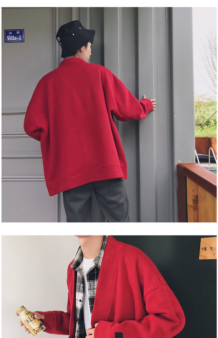 Áo len dệt kim Áo len nam cộng với phân bón Plus Áo khoác size V-Cổ áo xu hướng Mệt mỏi Retro Thu đông áo len nam cổ lọ