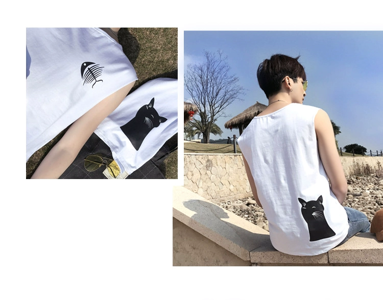 Mèo cá nam mồ hôi vest cộng với phân bón XL đáy mùa hè triều chất béo mùa hè phần mỏng thanh niên Hàn Quốc phiên bản của không tay la bàn