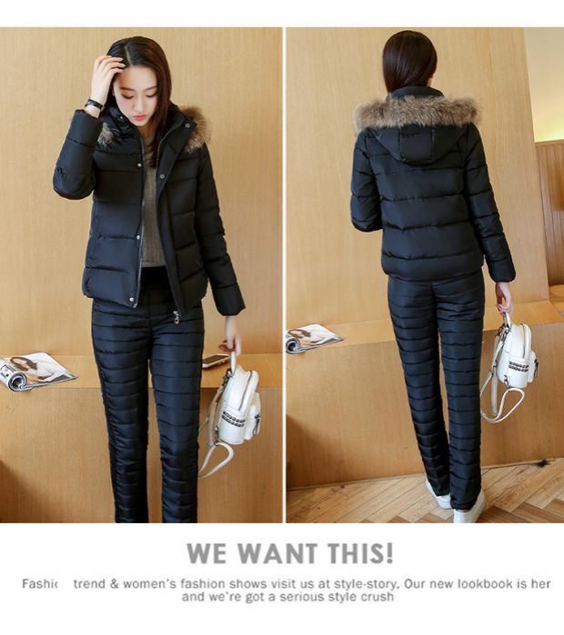 Áo cotton mùa đông 袄 nữ 2018 phiên bản Hàn Quốc của áo khoác mùa đông mới cotton dày quần áo mùa đông quần áo cotton phù hợp với học sinh hai mảnh áo phao lót lông cho bé