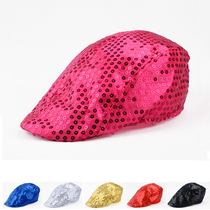 Sequined beret for men and women's beaded peaked cap bud hat adult children's jazz dance table performance hat