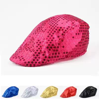 Sequined beret Men's and women's beaded cap bud hat Adult children jazz dance performance hat