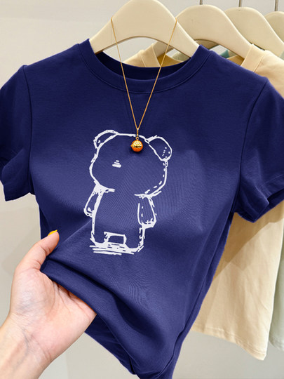 Pink round neck short-sleeved t-shirt for women summer new style short slim fit inner wear slim right shoulder basic hot girl top