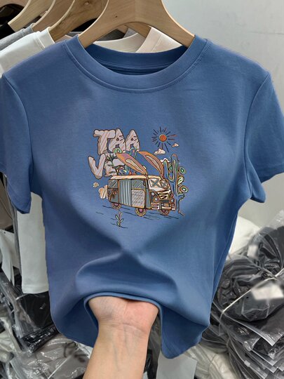 2025 summer new fashion style age-reducing short-sleeved T-shirt for women slimming American cotton sweet girl bottoming top