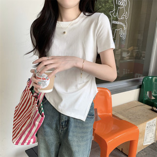 White Base Shirt, Round Neck, Short Sleeves, 2025 New Style, Irregular Pleats, Slimming Top, American Style Hot Girl T-Shirt for Women