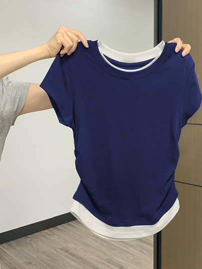 Gray right shoulder T-shirt short sleeve women's summer day 2025 new American slim fit inner short hot girl top