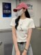 Letter printed right shoulder short sleeve t-shirt for women 2025 summer new style American retro slim slim short top trendy