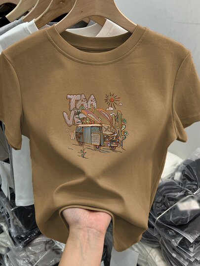 2025 summer new fashion style age-reducing short-sleeved T-shirt for women slimming American cotton sweet girl bottoming top