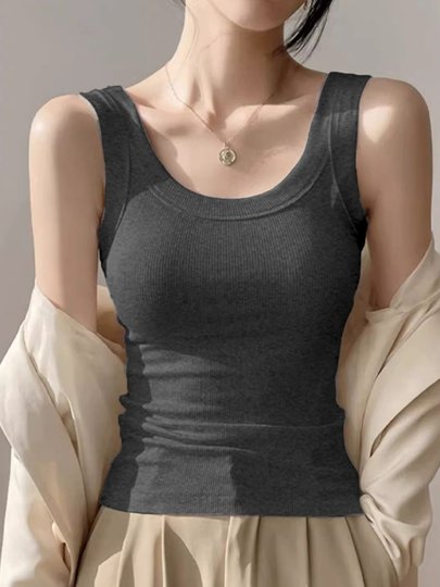 2025 new summer I-shaped camisole women's suit with inner cover and outer cover milk gray bottoming sleeveless top