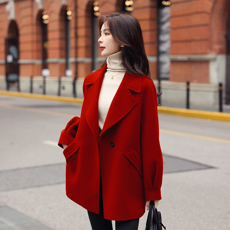 Korean-Style Suit Collar Coat for Women, Mid-Length, 2024 New High-End Autumn and Winter Woolen Coat for Petite Figures