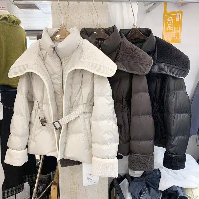 Women's New down Cotton Jacket with Large Lapel, Waist-Cinching, Slimming, Elegant Short Style for Petite Figures Women's New down Cotton Jacket with Large Lapel, Waist-Cinching, Slimming, Elegant Short Style for Petite Figures