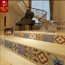 American skirting line Flower kitchen and bathroom floor tiles retro art background wall tiles balcony waist line small flower tiles 150