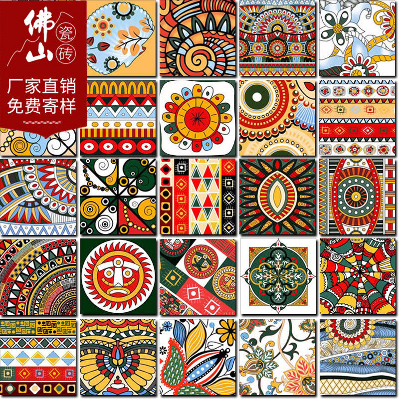 Hot selling thangka antique art small tile 200 anti-slip and wear-resistant vintage flower piece kitchen living room tile 300