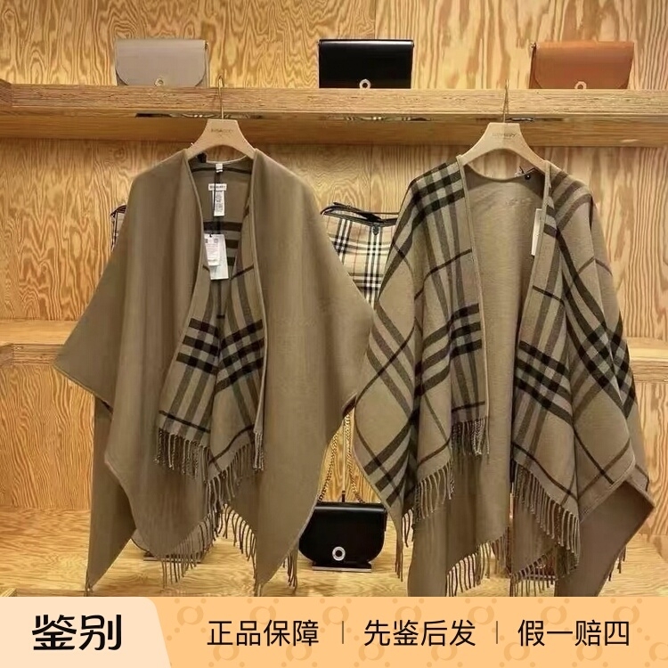 Burberry Shawl Wool Tassel Plaid Bbr Cape Double-Sided Wearable Hem Burberry Shawl Wool Tassel Plaid Bbr Cape Double-Sided Wearable Hem