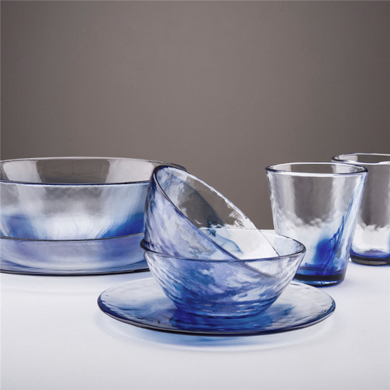 Break code Murano blue ink ink ice striped glass bowl dinner plate soup basin Italy imported Bormioli Rocco-Taobao