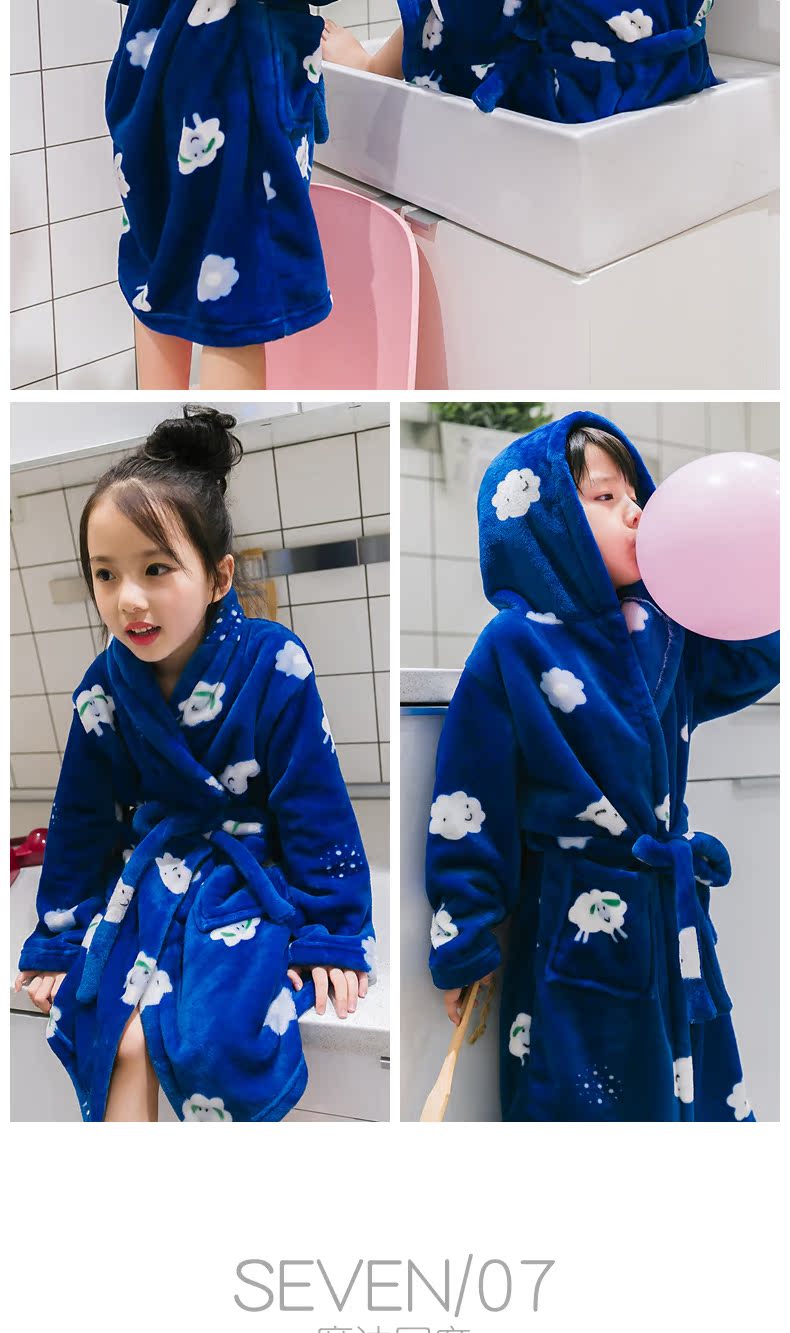 Gegemi mới dày flannel cha mẹ-con áo choàng mẹ và con gái mùa thu và mùa đông san hô lông cừu áo tắm áo tắm vay ngu