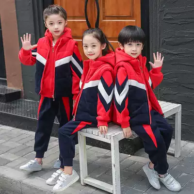 Kindergarten yuan fu autumn and winter plus velvet thickening three-piece suit children class uniform primary and secondary school uniforms jin diao rong tao zhuang