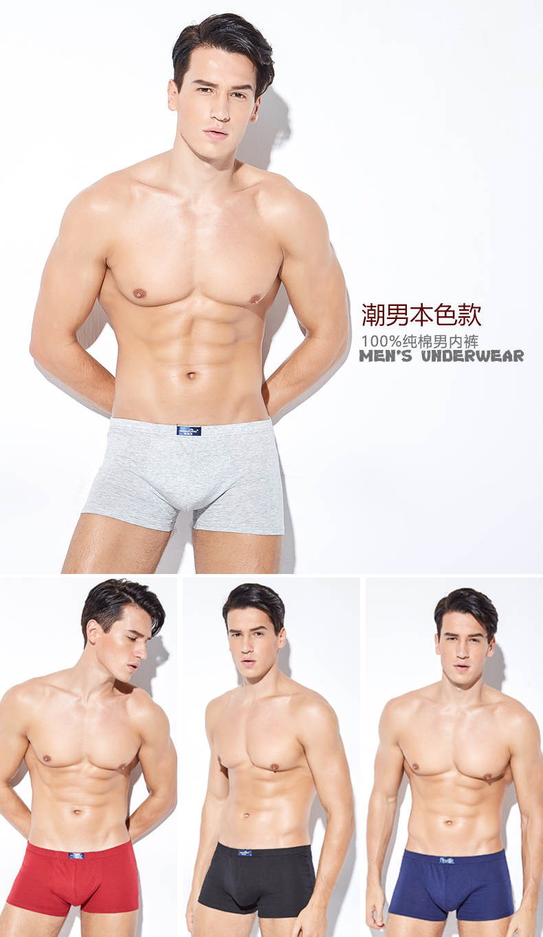 Của nam giới Đồ Lót 100% Cotton Boxer 4 Túi Hộp Quà Tặng Thời Trang Bông Mid-rise Quần Lỏng Thoáng Khí Boxer