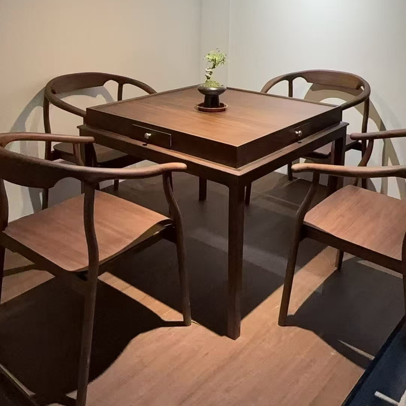 New Chinese-Style Solid Wood Office Tea Room Leisure Table and Chairs, Eight Immortals Table, Chess and Card Table, Black Walnut Square Table
