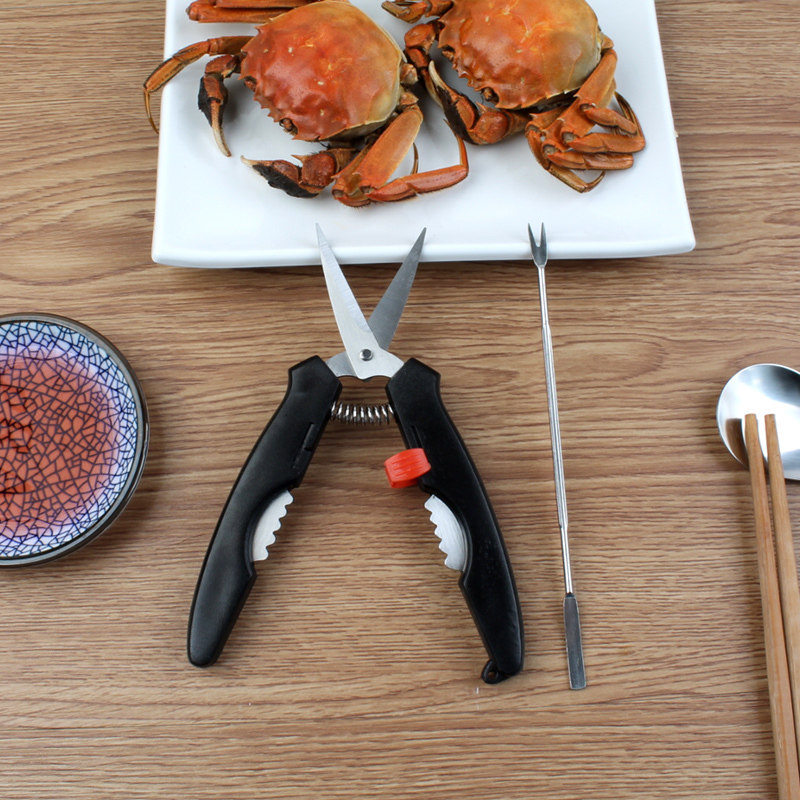 Stainless steel crab eating tools Crab lobster scissors Kitchen seafood spring scissors shrimp peeler Crab pliers scissors clip send crab needle