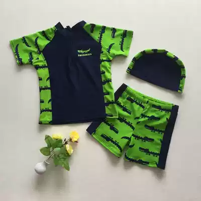 Export children's swimsuit two-piece boys, middle and large children, children's short-sleeved swimsuit, thick and fat plus size swimsuit new