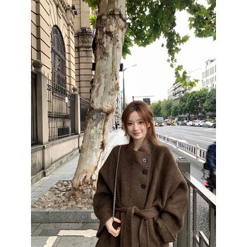 珍珍家 又见金敏喜90绵羊毛5牦牛气质双面呢大衣中长款毛呢外套冬