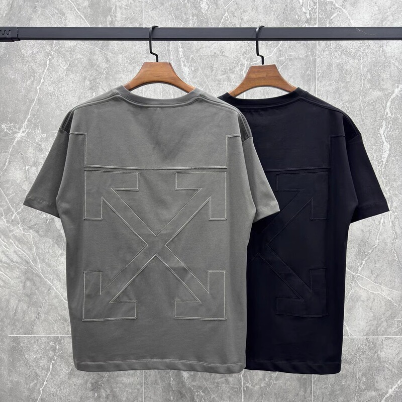 Off-Xenmas American-Style All-Cotton Loose T-Shirt for Men and Women ins Round Neck Heavyweight Short-Sleeve Embroidered Arrow Trendy Brand Summer