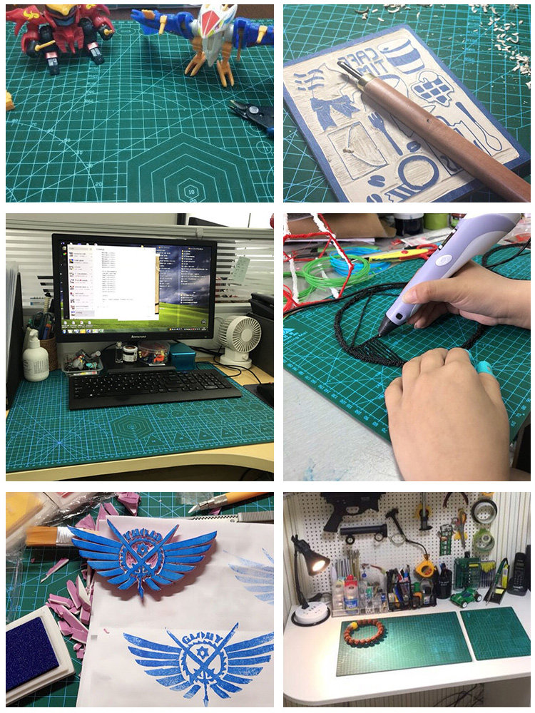 Huanmei A3 Cutting Mat Large Size Handmade Set A2 Desktop Engraving Board for Students Drawing Art Paper Cutting Work Pvc Journal Green Soft Desk Mat A4 Model Anti-Cut Double-Sided Engraving Size DIY