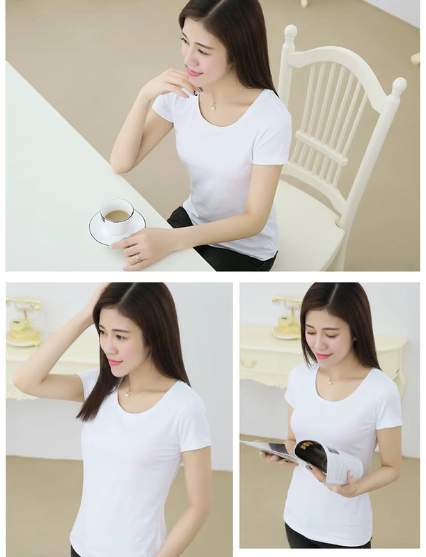 Mùa hè một nửa tay áo mới bằng cotton cotton ngắn tay áo thun nữ màu rắn áo sơ mi cỡ lớn nữ áo thun trắng - Áo phông áo phông cao cấp