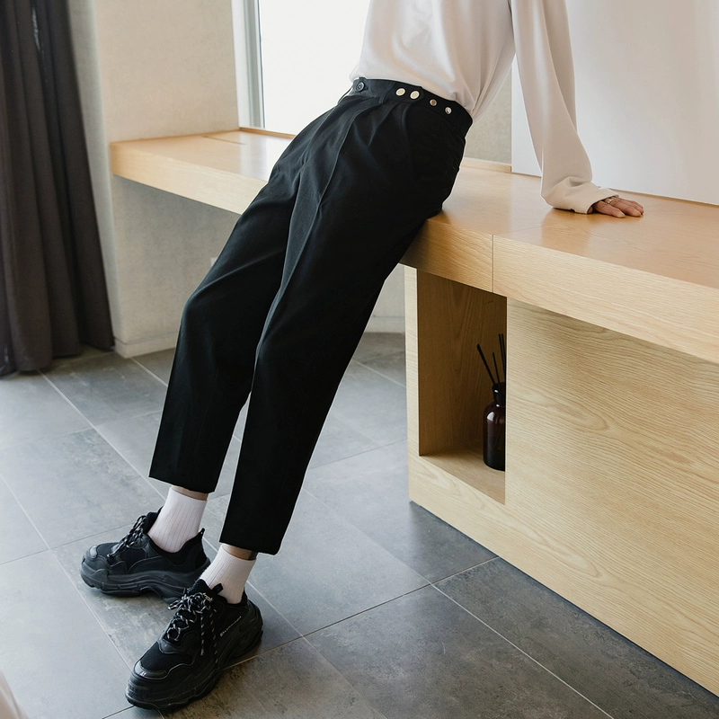 Quần vest nam mùa thu nam Sicily 9 điểm quần lửng bé trai Phiên bản Hàn Quốc của xu hướng quần vest đen suit nam