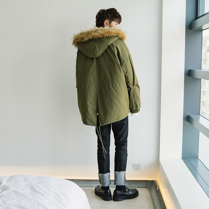 Áo khoác nam Sicilia trùm đầu dài phần lông cổ áo khoác nam áo khoác thủy lực lỏng Parker cotton phù hợp với phiên bản Hàn Quốc áo bomber