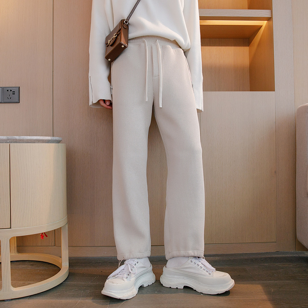 CHICERRO Sicilian men's clothing pit strips thickened with two wearing smoke tubes pants autumn and winter casual loose straight cylinder long pants men