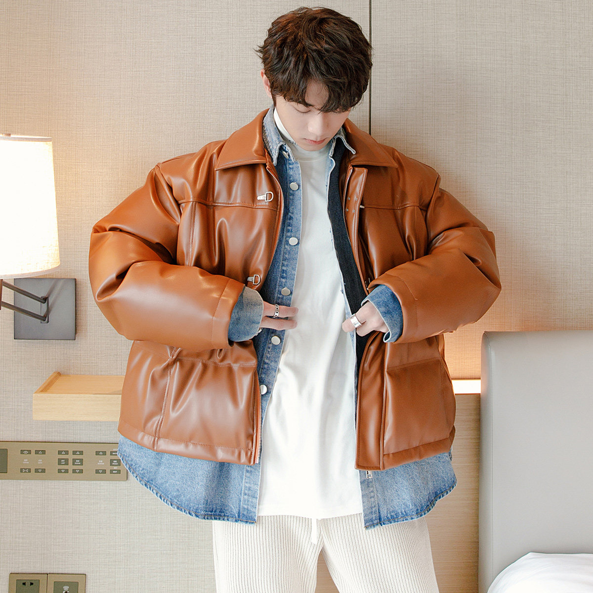 CHICERRO Sicilian men's clothing fake two thickened denim cotton clothes capsized autumn winter casual black jacket man