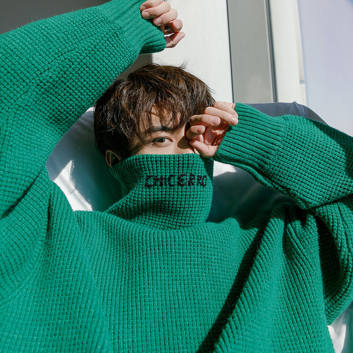 CHICERRO Sicilian Men's Waffle Letter Embroidered Korean Sweater Men's Loose Casual Pullover Coat Trendy