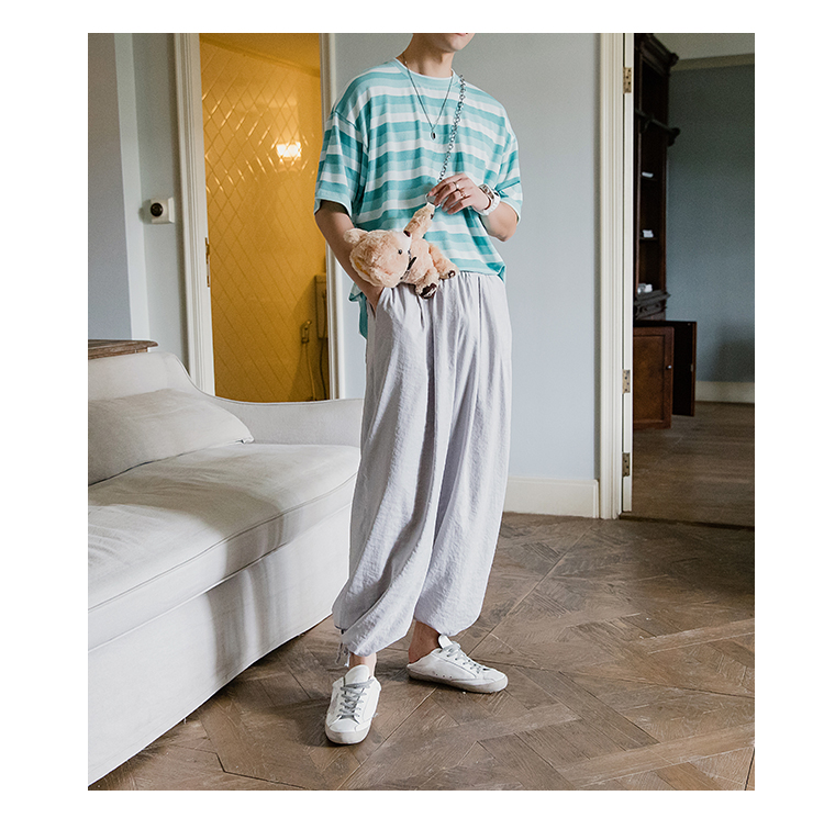 Quần Sicily nam màu đỏ nam giản dị Quần cotton nam phiên bản Hàn Quốc xu hướng lỏng lẻo 9 điểm quần dây rút - Quần làm việc quần kaki nam ống đứng