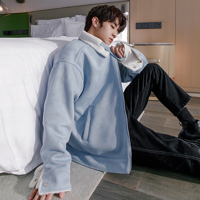 CHICERRO Sicilian men's clothing two sides wearing imitation deer leather velvet loose casual coat stand collar plus suede thickened cotton clothing