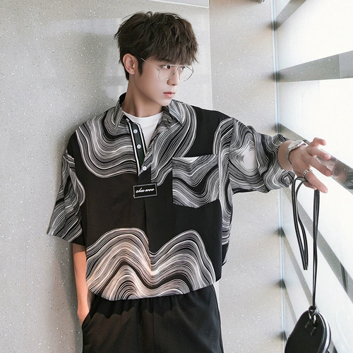 CHICERRO Сексуальная рубашка, трендовая футболка polo, короткий рукав, в корейском стиле