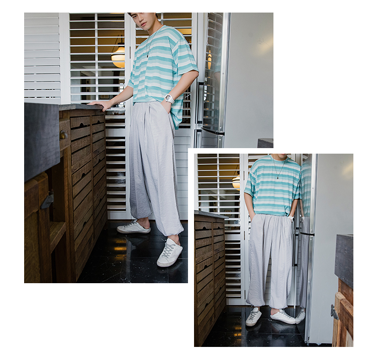 Quần Sicily nam màu đỏ nam giản dị Quần cotton nam phiên bản Hàn Quốc xu hướng lỏng lẻo 9 điểm quần dây rút - Quần làm việc quần kaki nam ống đứng