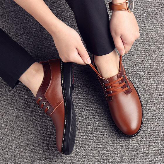 Leather shoes men's genuine leather casual shoes men's middle-aged soft sole cowhide dad shoes autumn new 2023 breathable men's shoes