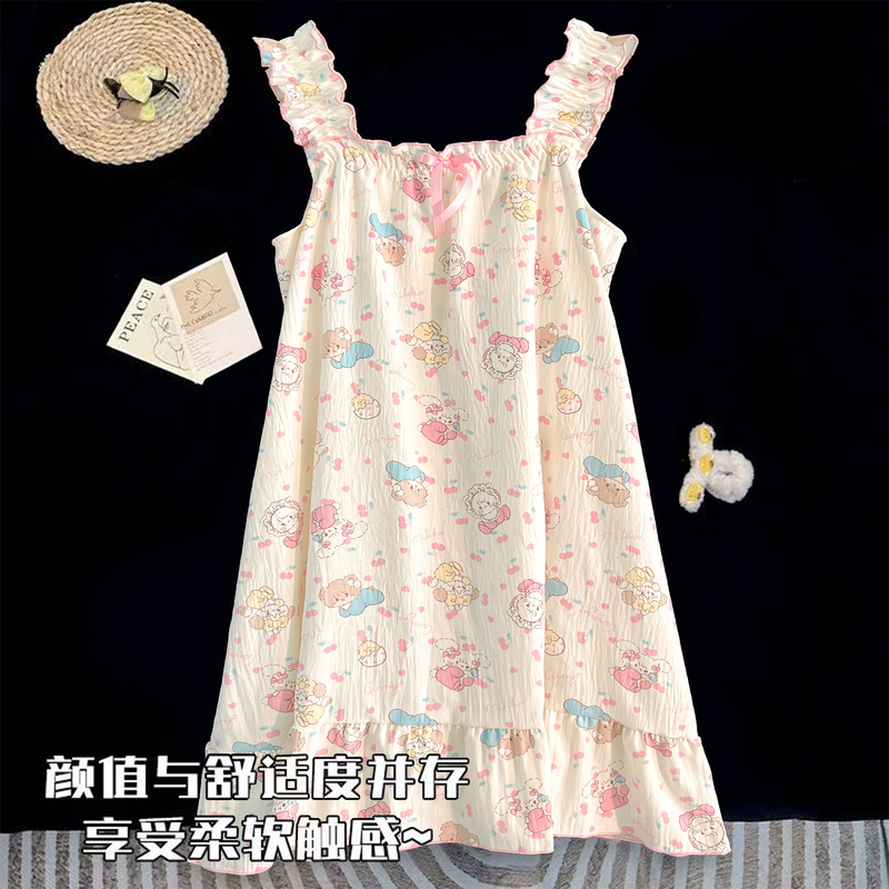 New Cloud Cotton Camisole Nightdress for Women, Summer Cartoon Mikko Dress with Chest Pads, Can Be Worn Outside as Loungewear New Cloud Cotton Camisole Nightdress for Women, Summer Cartoon Mikko Dress with Chest Pads, Can Be Worn Outside as Loungewear