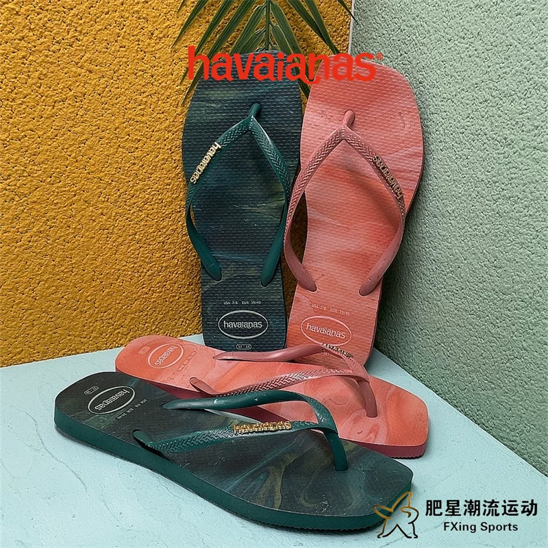 Havaianas Квадрат стильные градиентные комфортные повседневные женские шлепанцы квадратного носка