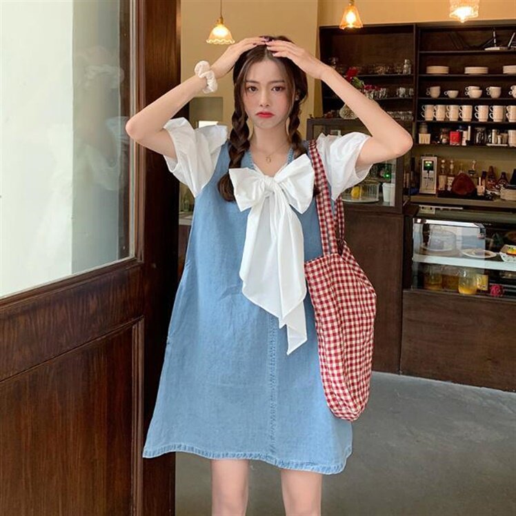 Pregnant women summer season nursing clothes go out big size sweet Korean version two-wear mid-length loose top dress