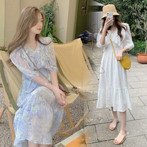 Pregnant women summer wear snow spinning flowers large code of Han Ed French new medium and long temperament small fresh coat dress
