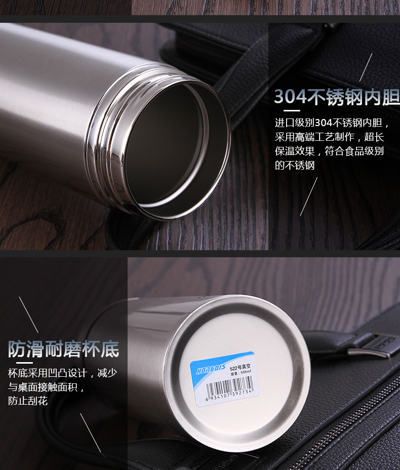 Bình giữ nhiệt nam giới Văn phòng kinh doanh Trà cốc chân không hộ gia đình 304 chén bằng thép không gỉ có tay cầm cốc giữ nhiệt