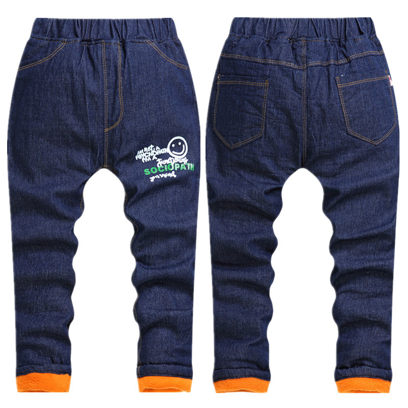 Cô gái mùa đông quần denim cộng với nhung dày quần trẻ em nam quần jeans bé bông ấm áp quần cotton dày quần jean lửng trẻ em